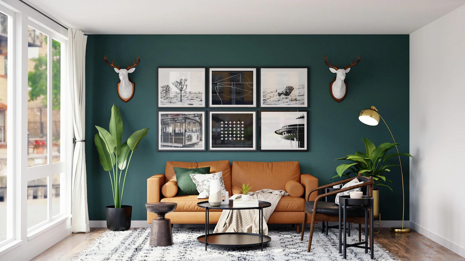 Furnished living room with the sofa that stays with the flat